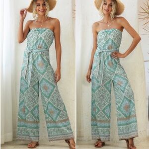 NWT! Chic Strapless Jumpsuit with Tie Waist